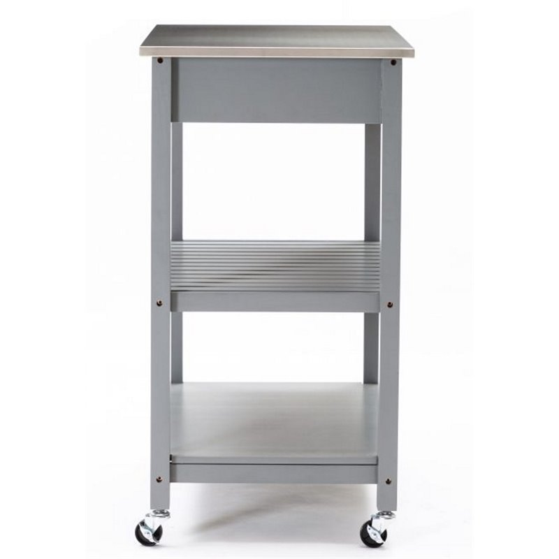 Bowery Hill Wood Kitchen Cart with Stainless Steel Top in Gray