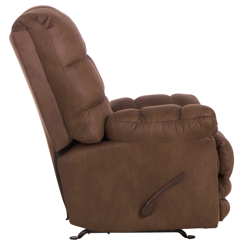 Bowery Hill Oversized Extension Footrest Rocker Recliner in Brown Fabric