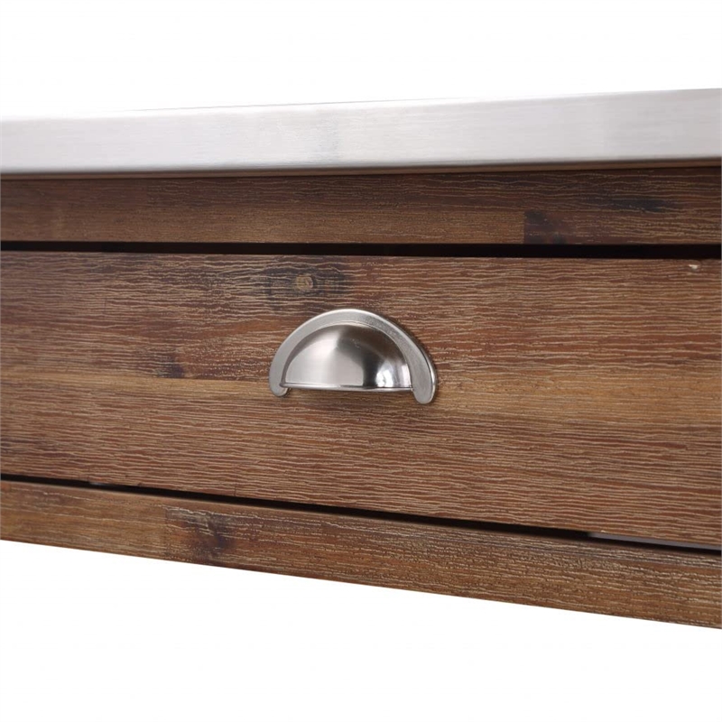 Bowery Hill Kitchen Cart with Stainless Steel Top - Barnwood Wire-Brush