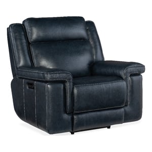 Bowery Hill Flat Power Recliner with Power Headrest & Lumbar in Blue Leather