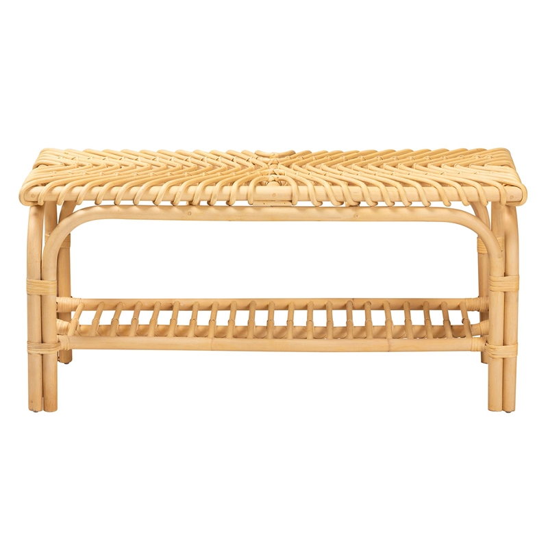 Bowery Hill Modern Bohemian Natural Brown Rattan Accent Bench