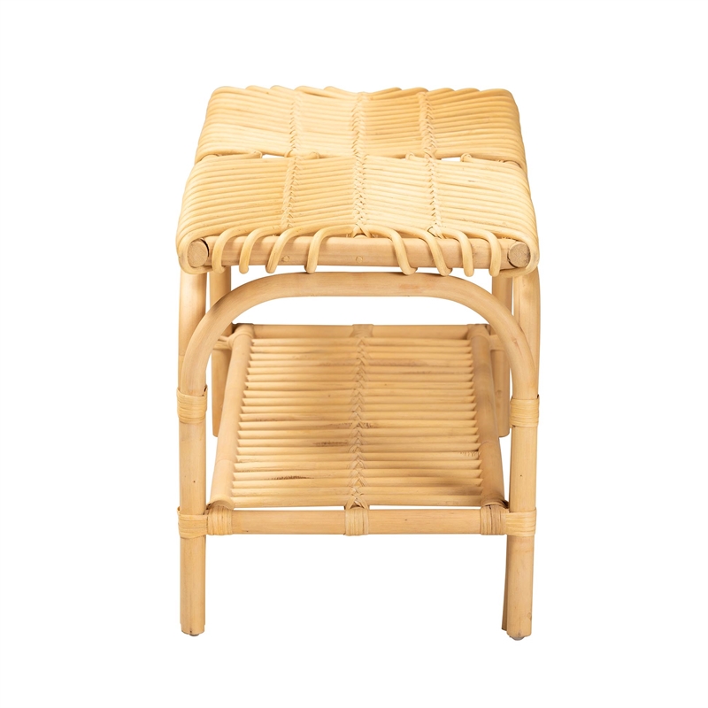 Bowery Hill Modern Bohemian Natural Brown Rattan Accent Bench