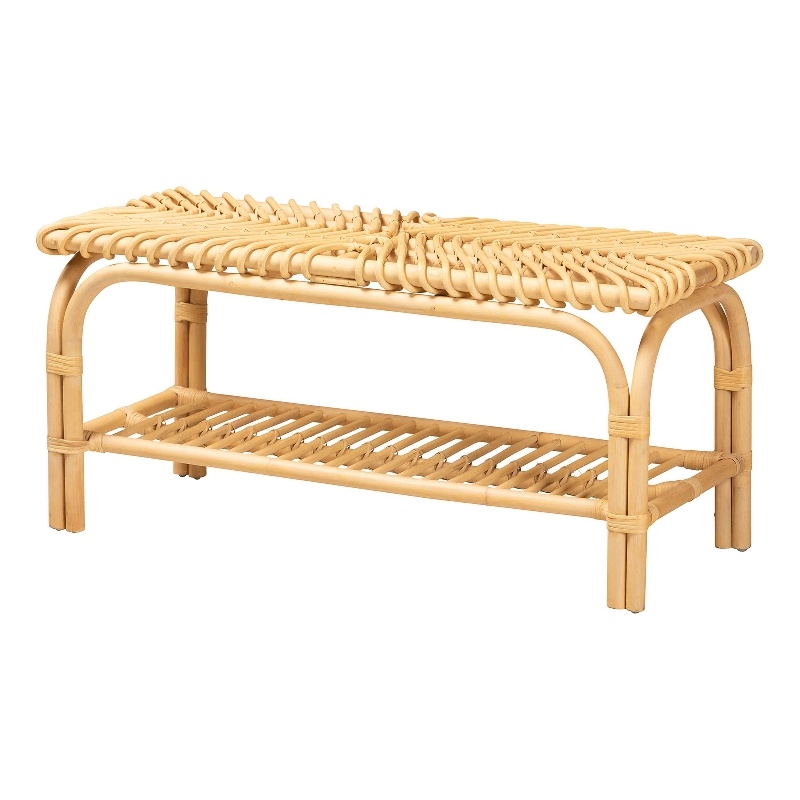 Bowery Hill Modern Bohemian Natural Brown Rattan Accent Bench