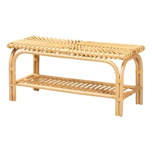 Bowery Hill Modern Bohemian Natural Brown Rattan Accent Bench