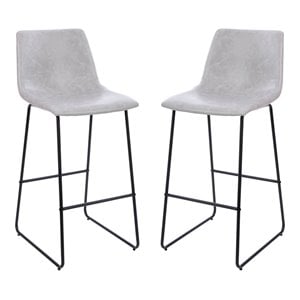 Bowery Hill 30&quot LeatherSoft Kitchen Bar Height Stool in Gray (Set of 2)