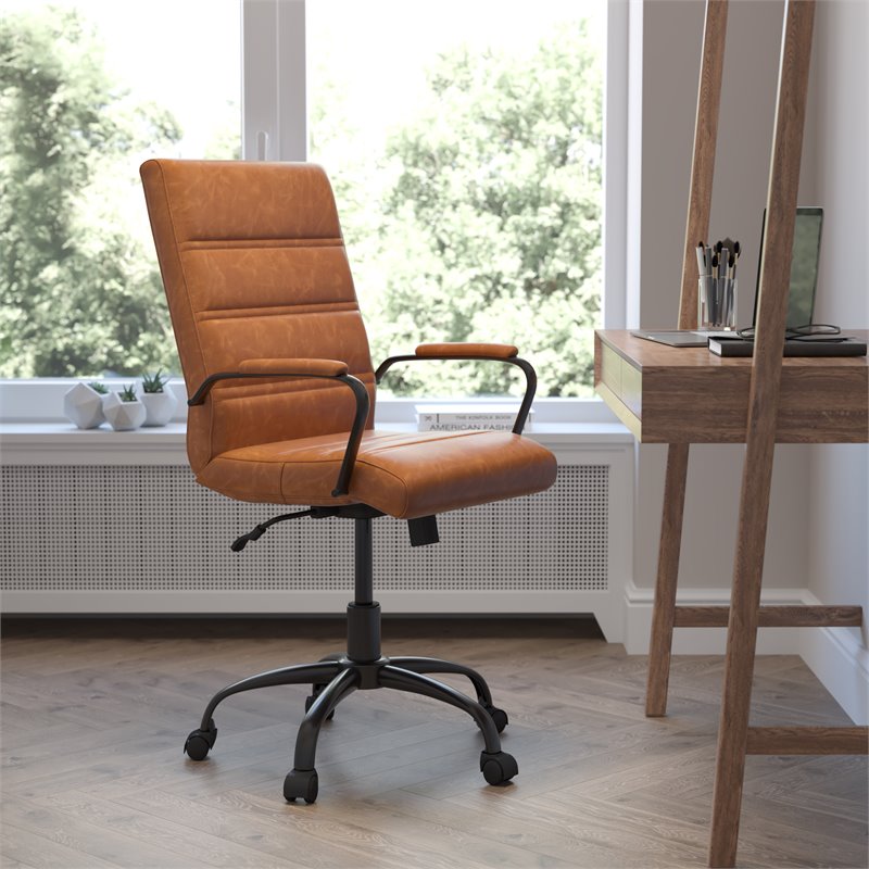 Bowery Hill Mid-Back LeatherSoft Executive Swivel Office Chair in Brown
