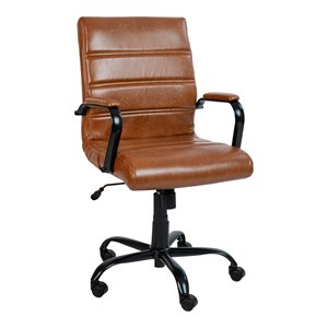 Bowery Hill Mid-Back LeatherSoft Executive Swivel Office Chair in Brown