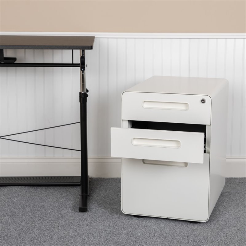 Bowery Hill Modern 3 Drawer Modern Mobile File Cabinet in White