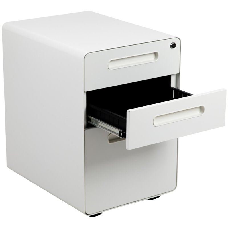 Bowery Hill Modern 3 Drawer Modern Mobile File Cabinet in White