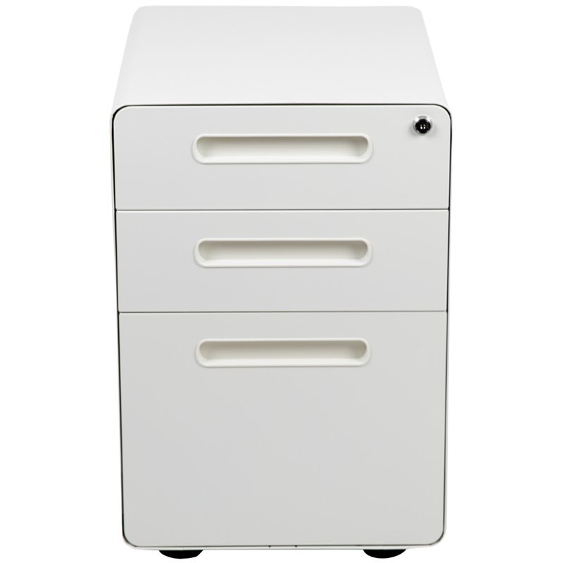 Bowery Hill Modern 3 Drawer Modern Mobile File Cabinet in White
