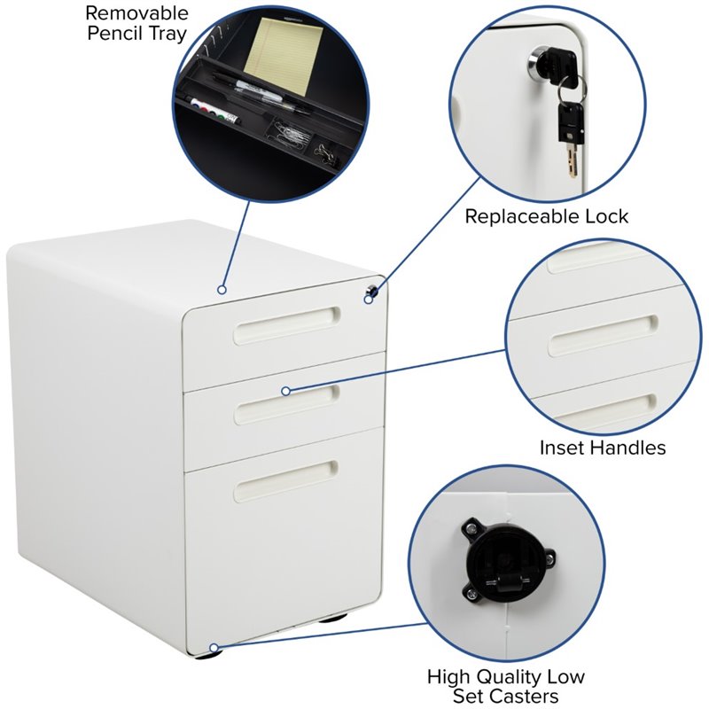 Bowery Hill Modern 3 Drawer Modern Mobile File Cabinet in White