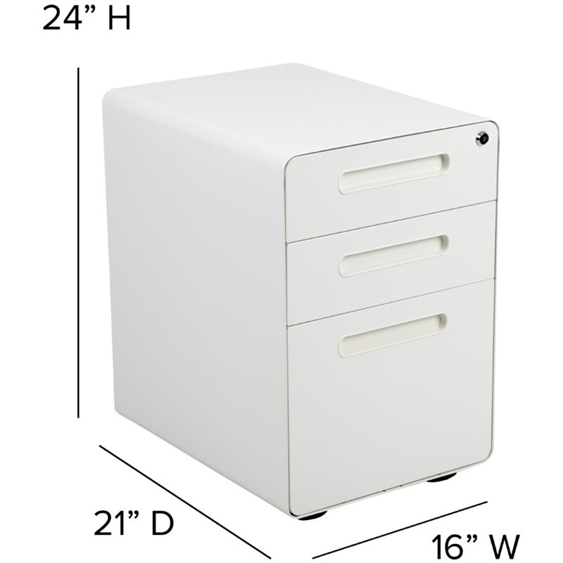 Bowery Hill Modern 3 Drawer Modern Mobile File Cabinet in White