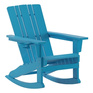 Bowery Hill Plastic Rocking Adirondack Chair with Cupholder in Blue