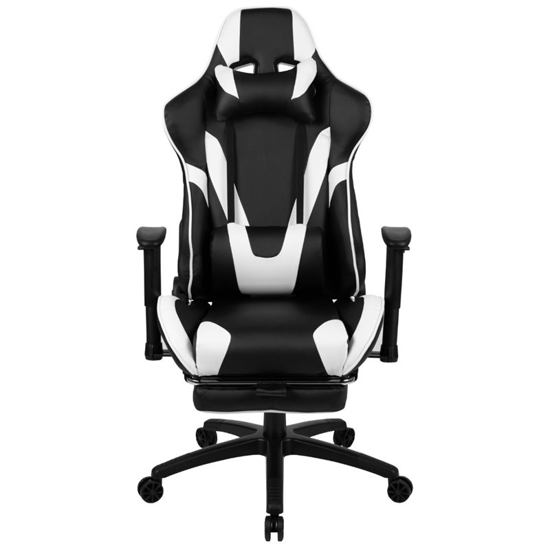 Bowery Hill Leather Racing Swivel Reclining Gaming Chair in Black and White