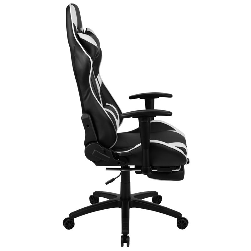Bowery Hill Leather Racing Swivel Reclining Gaming Chair in Black and White