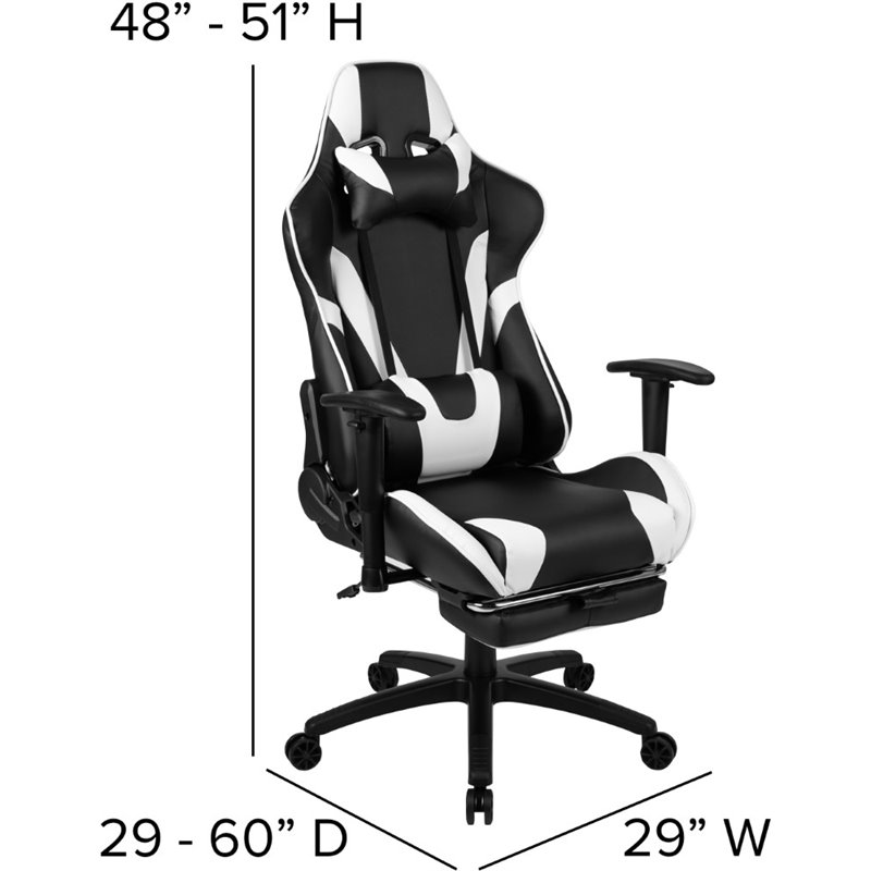 Bowery Hill Leather Racing Swivel Reclining Gaming Chair in Black and White