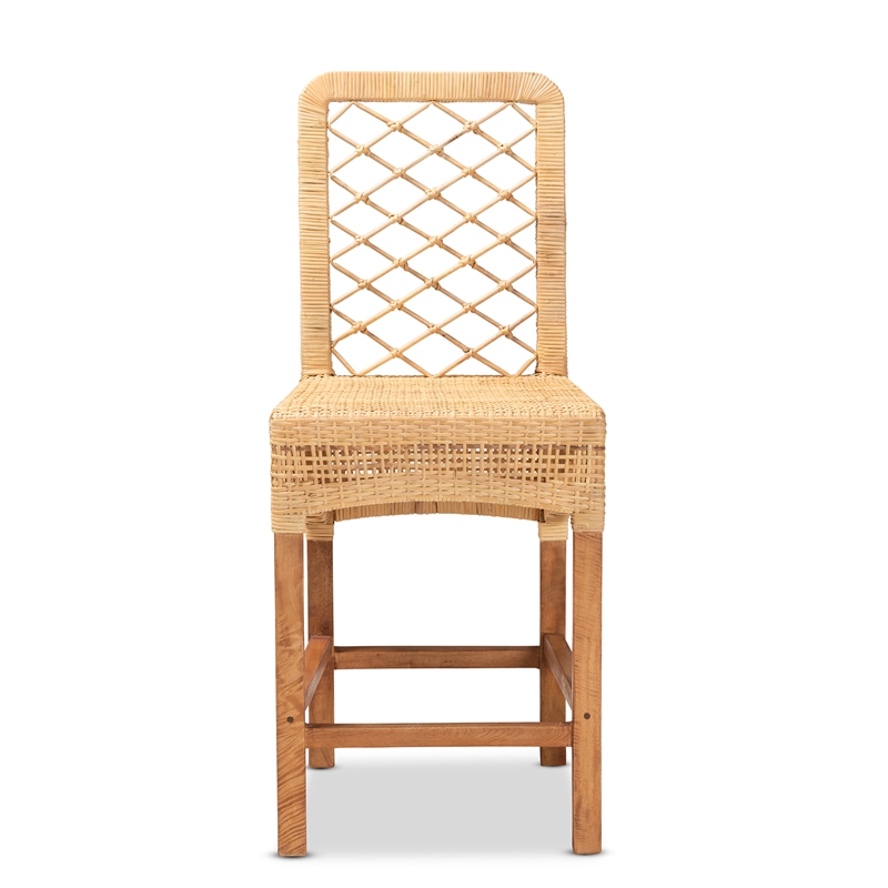 Bowery Hill Brown Rattan and Walnut Brown Finished Wood Counter Stool
