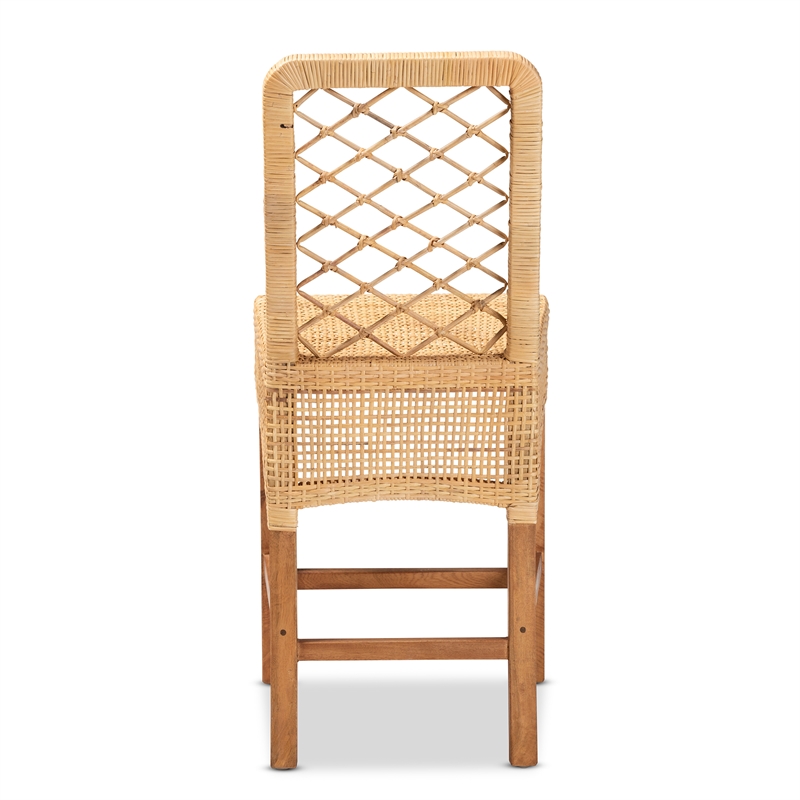 Bowery Hill Brown Rattan and Walnut Brown Finished Wood Counter Stool
