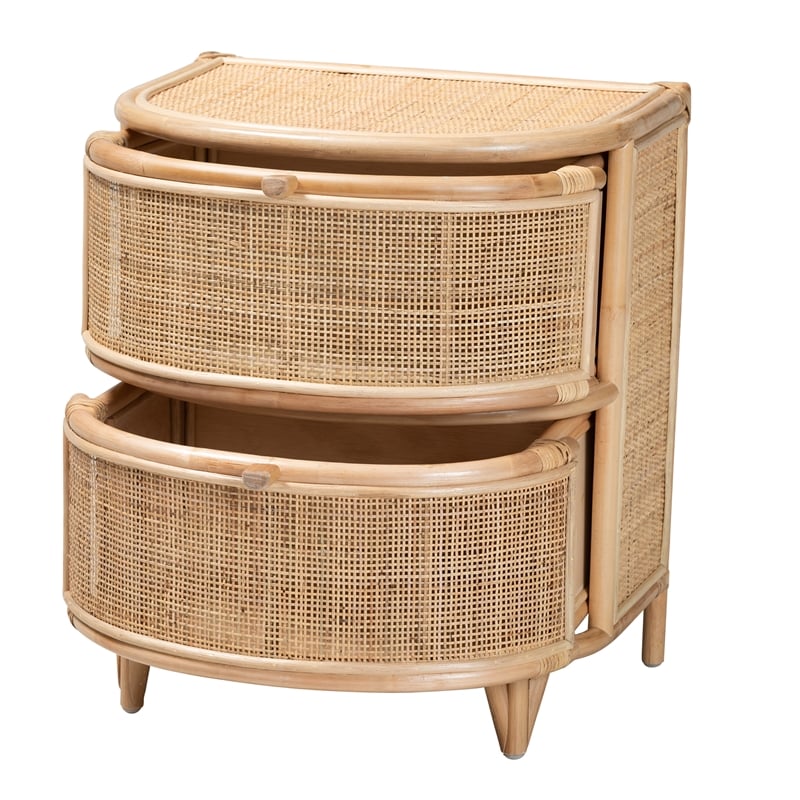 Bowery Hill Modern Bohemian Natural Brown Rattan 2-Drawer Nightstand