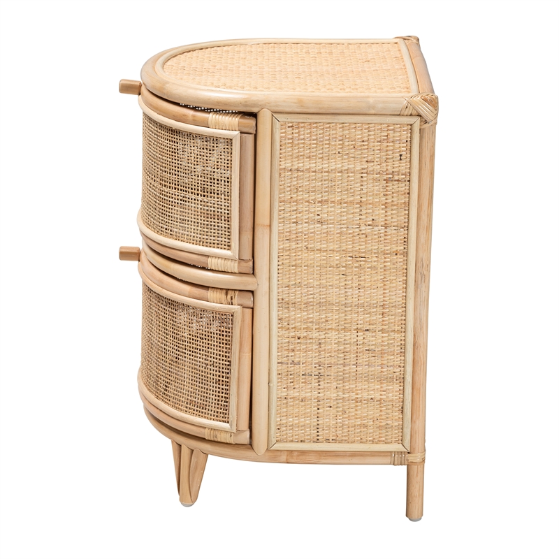 Bowery Hill Modern Bohemian Natural Brown Rattan 2-Drawer Nightstand