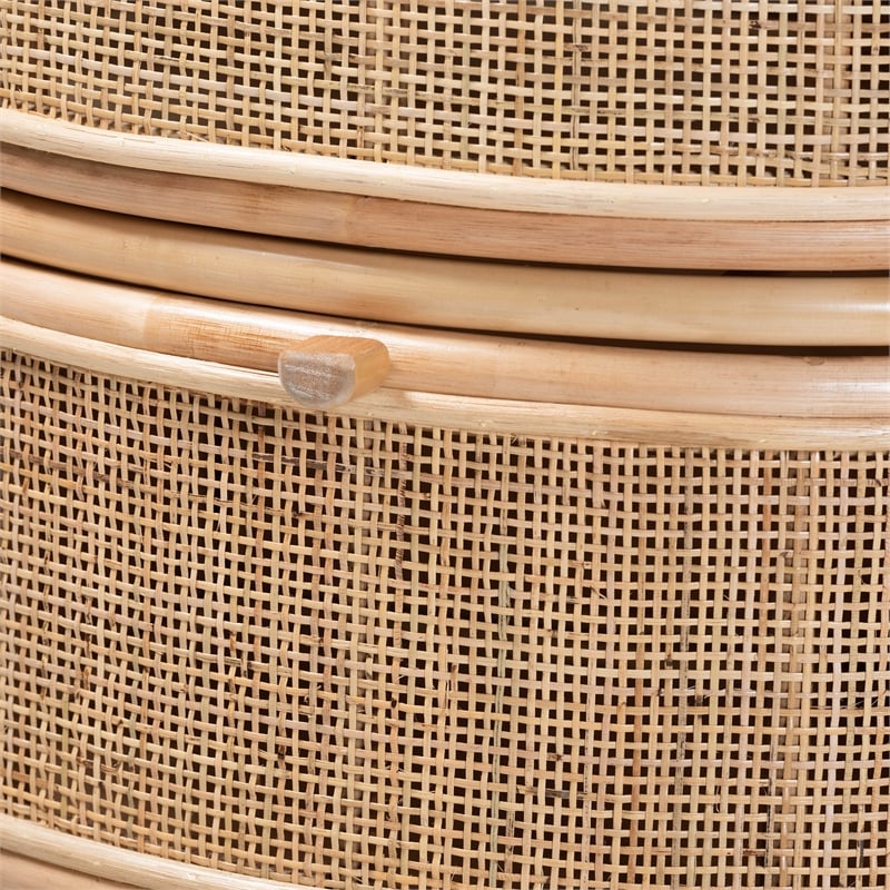 Bowery Hill Modern Bohemian Natural Brown Rattan 2-Drawer Nightstand