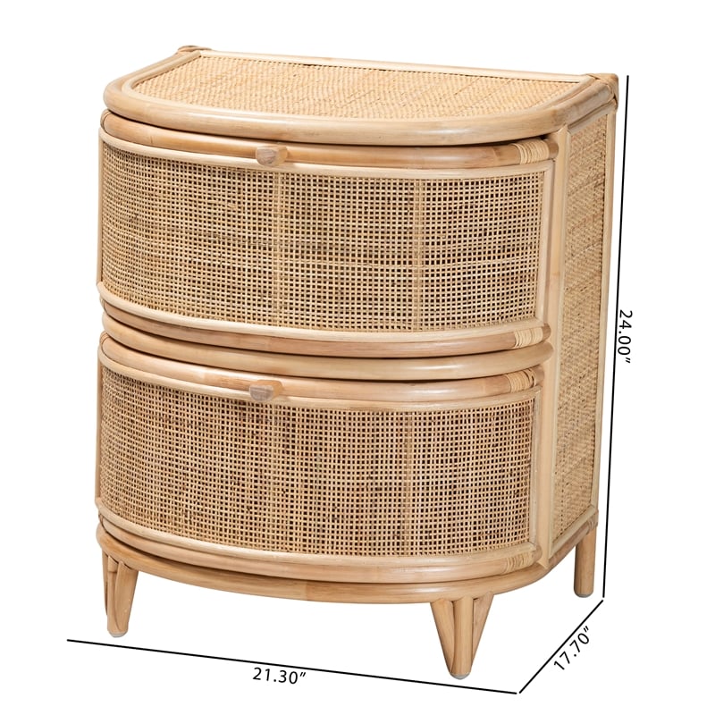 Bowery Hill Modern Bohemian Natural Brown Rattan 2-Drawer Nightstand