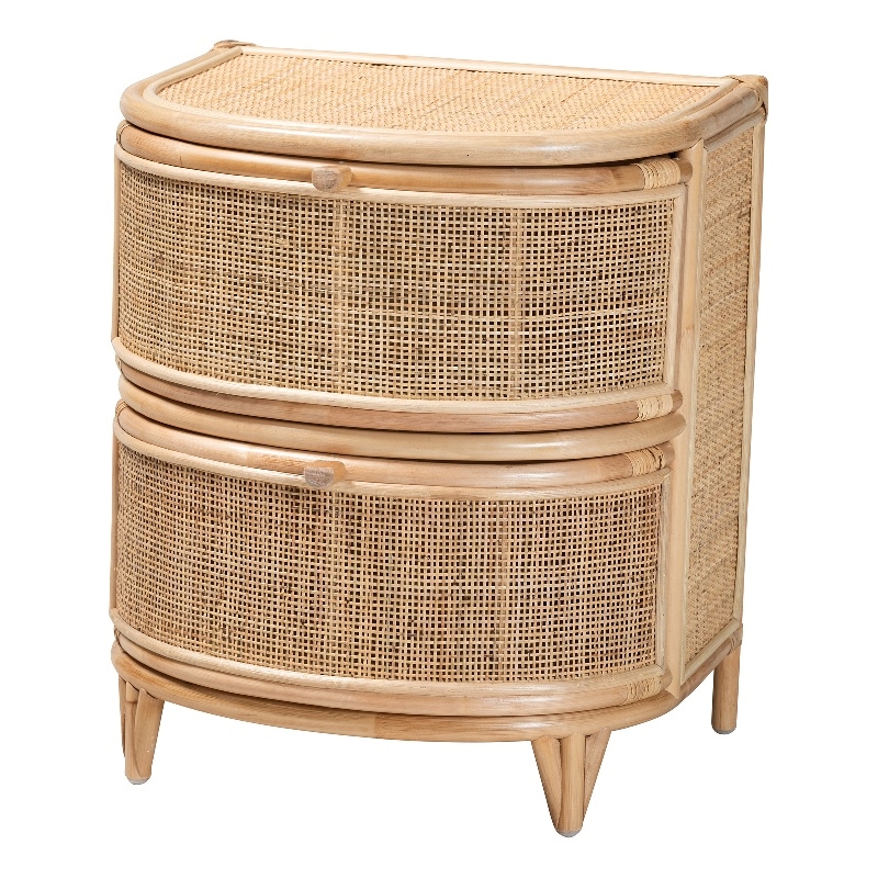 Bowery Hill Modern Bohemian Natural Brown Rattan 2-Drawer Nightstand
