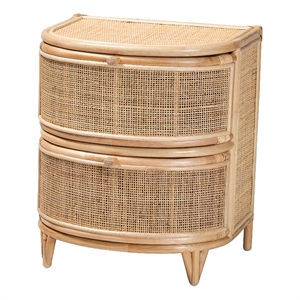 Bowery Hill Modern Bohemian Natural Brown Rattan 2-Drawer Nightstand