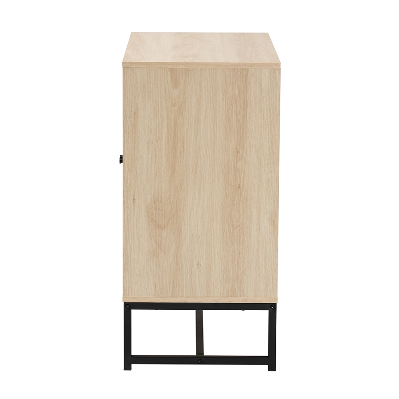 Bowery Hill Brown Wood and Natural Rattan 2-Door Storage Cabinet