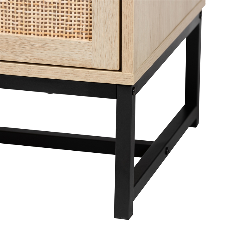 Bowery Hill Brown Wood and Natural Rattan 2-Door Storage Cabinet