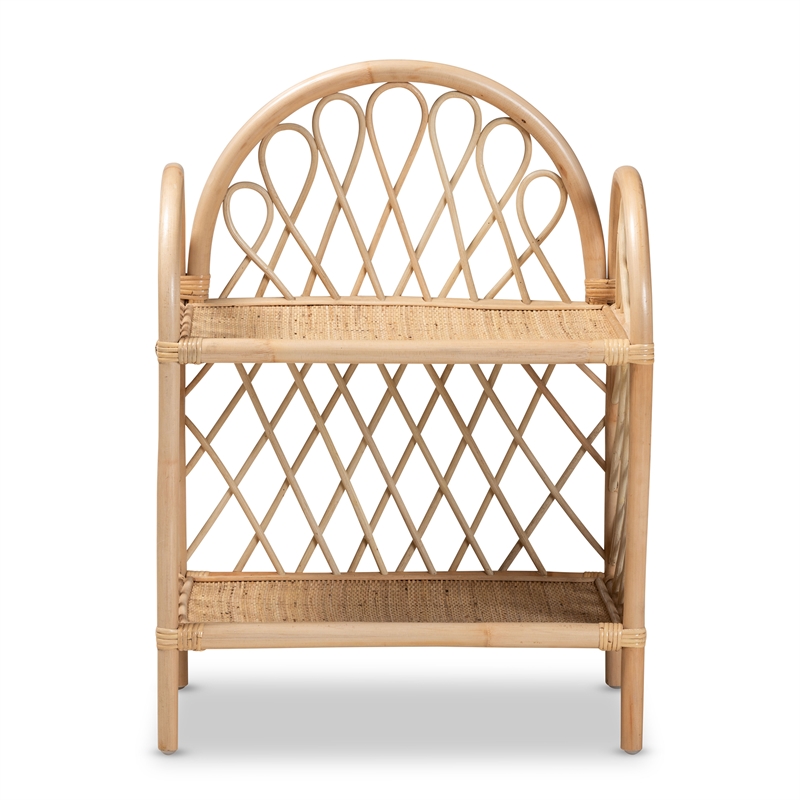 Bowery Hill Modern Bohemian Natural Brown Rattan 2-Tier Display Shelf