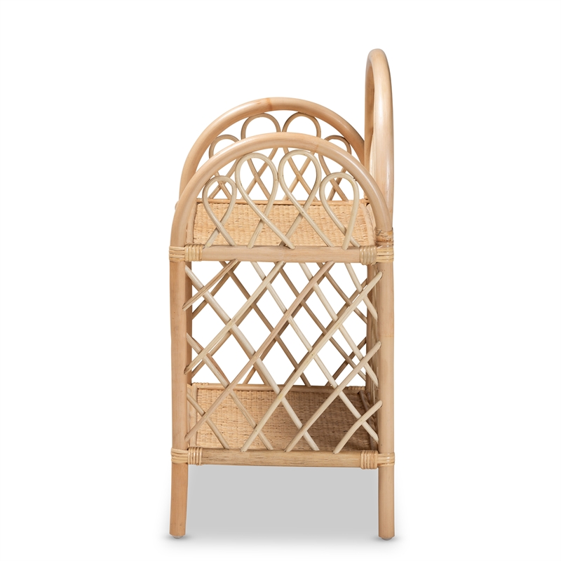 Bowery Hill Modern Bohemian Natural Brown Rattan 2-Tier Display Shelf