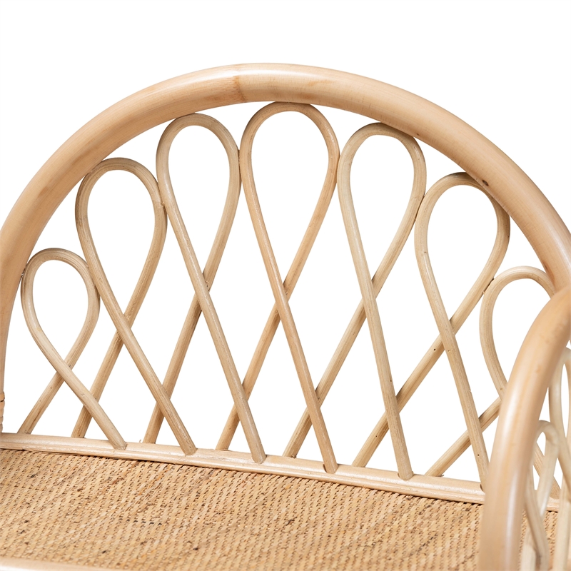 Bowery Hill Modern Bohemian Natural Brown Rattan 2-Tier Display Shelf