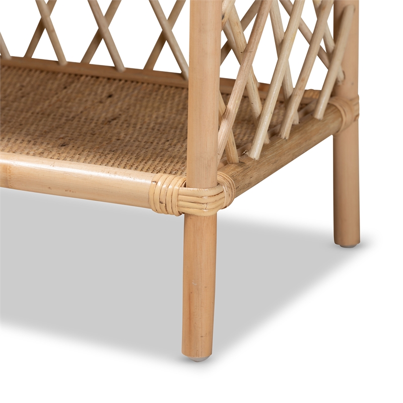 Bowery Hill Modern Bohemian Natural Brown Rattan 2-Tier Display Shelf