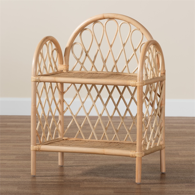 Bowery Hill Modern Bohemian Natural Brown Rattan 2-Tier Display Shelf