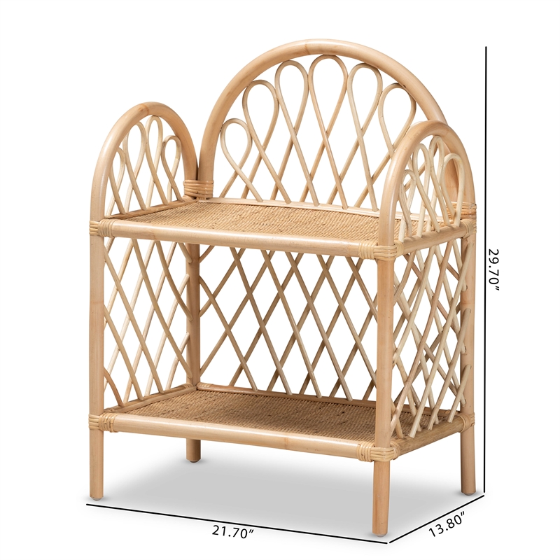 Bowery Hill Modern Bohemian Natural Brown Rattan 2-Tier Display Shelf