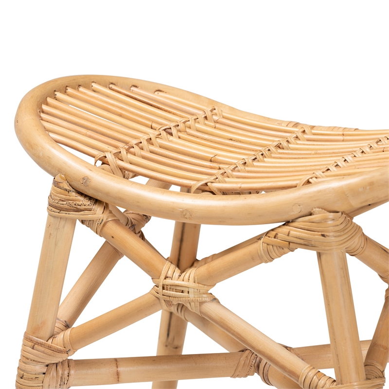 Bowery Hill Contemporary Bohemian Natural Brown Rattan Footstool