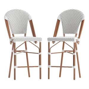 Bowery Hill 25.75&quot Paris Rattan Stools in White/Gray (Set of 2)