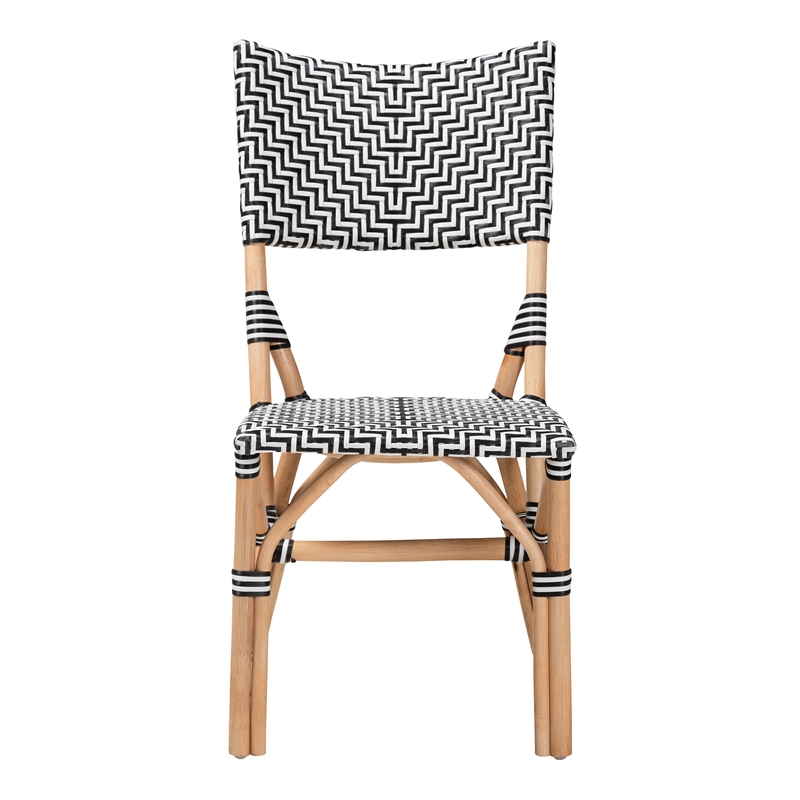 Bowery Hill Black and White Weaving and Natural Rattan Chair
