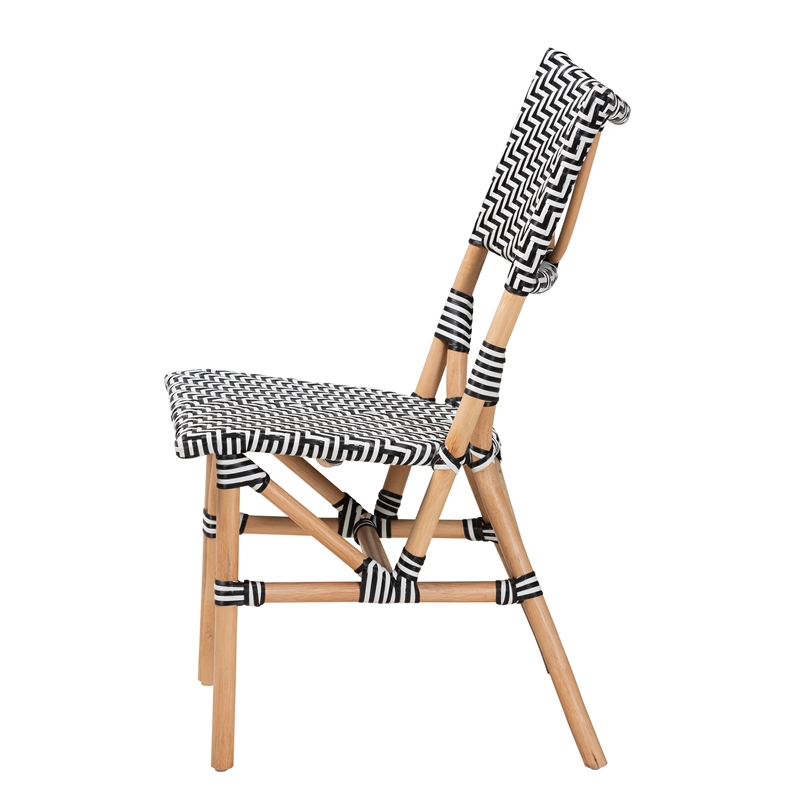 Bowery Hill Black and White Weaving and Natural Rattan Chair
