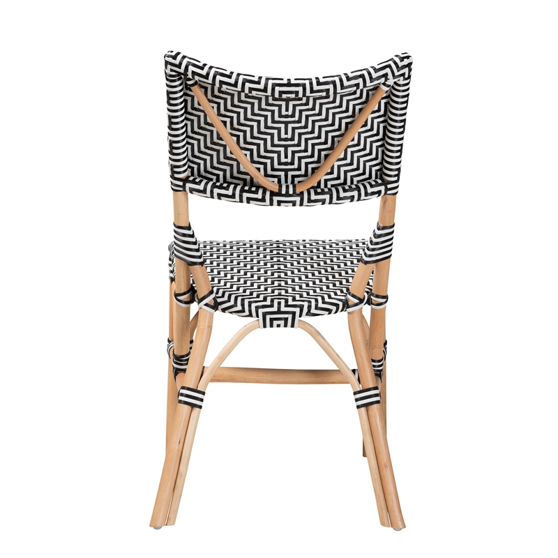Bowery Hill Black and White Weaving and Natural Rattan Chair