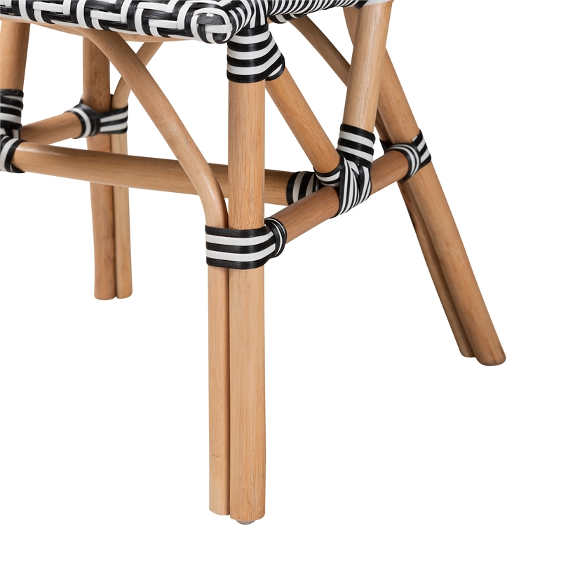 Bowery Hill Black and White Weaving and Natural Rattan Chair