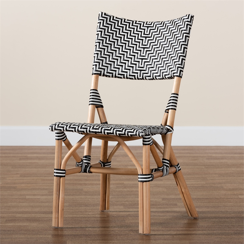 Bowery Hill Black and White Weaving and Natural Rattan Chair