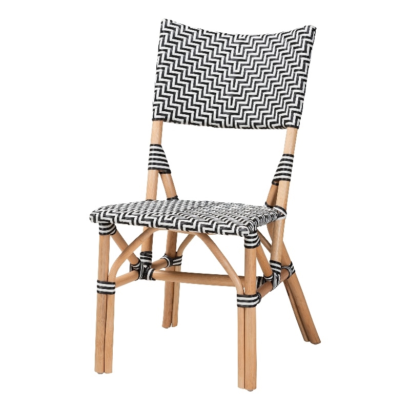 Bowery Hill Black and White Weaving and Natural Rattan Chair
