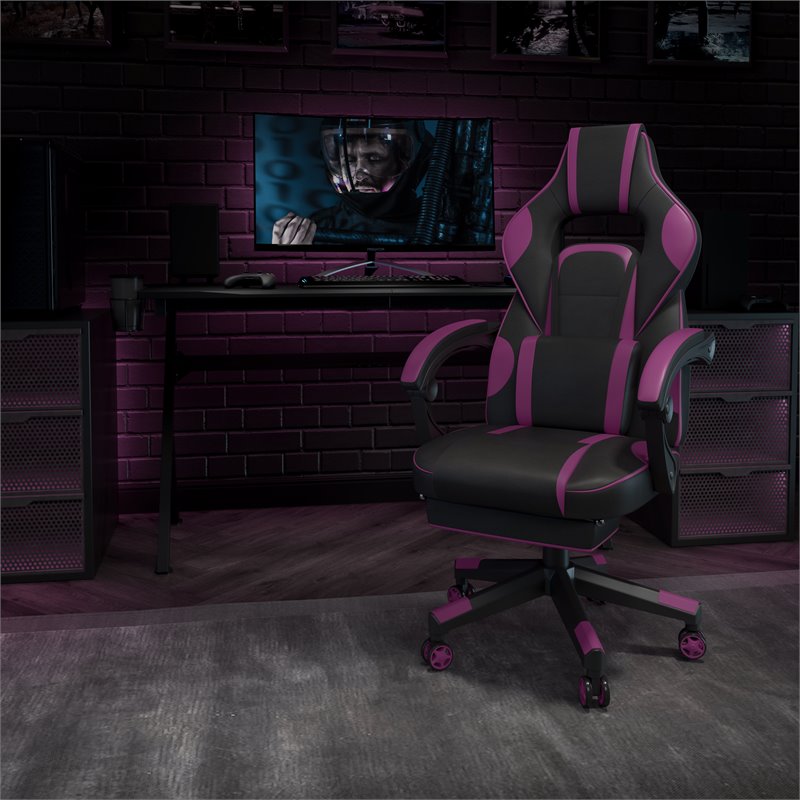Bowery Hill LeatherSoft Gaming Chair with Recline Back/Arm in Black/Purple