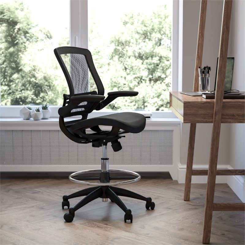 Bowery Hill Mid Back Transparent Mesh Drafting Stool and Flip Up Arms