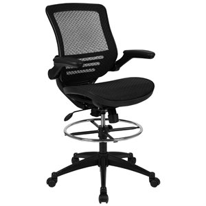 bowery hill mid back transparent mesh drafting stool and flip up arms