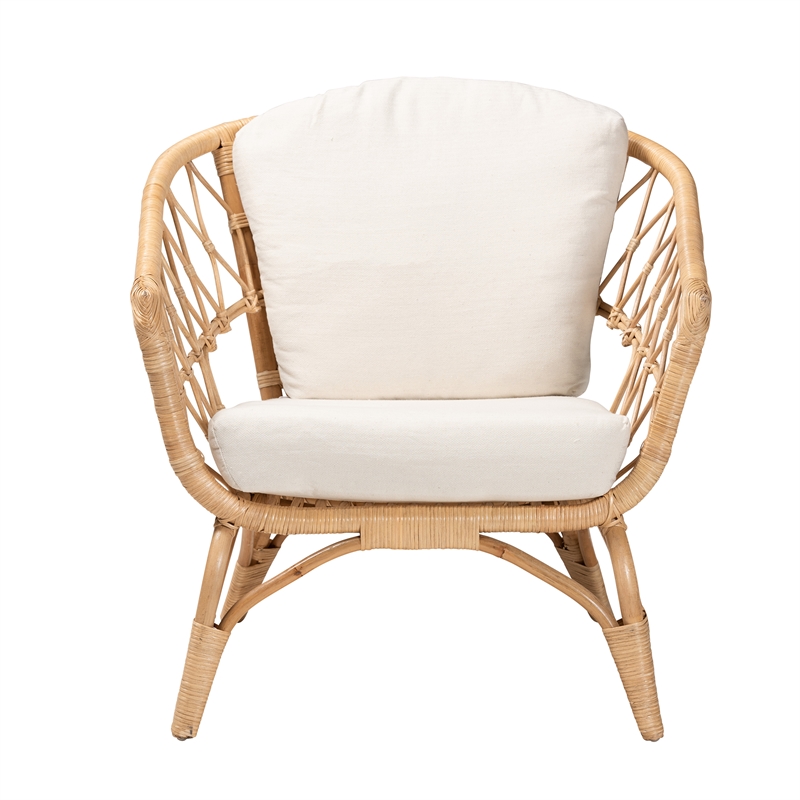 Bowery Hill Modern Bohemian Natural Brown Antique Rattan Armchair