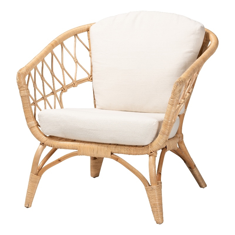 Bowery Hill Modern Bohemian Natural Brown Antique Rattan Armchair