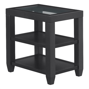 Bowery Hill 16&quot Glass Top Black Chairside Table with Storage